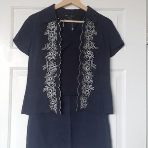 Navy Blue Embroidered Two-Piece Set